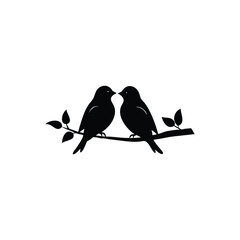 Black Silhouette two birds on a branch, valentine day vector.