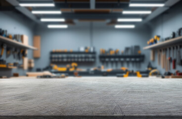 Scratched steel table top and service shop background