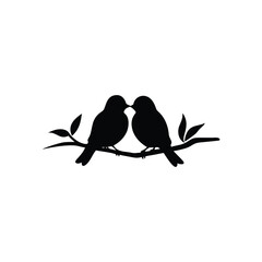 Black Silhouette two birds on a branch, valentine day vector.