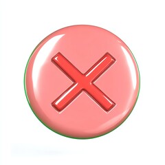 Fototapeta premium A glossy red circular button with a white background, featuring a bold red 