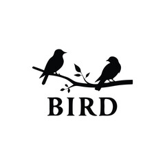 Black Silhouette two birds on a branch, valentine day vector.
