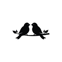 Black Silhouette two birds on a branch, valentine day vector.