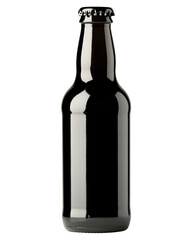 Dark glass beer bottle standing on transparent background