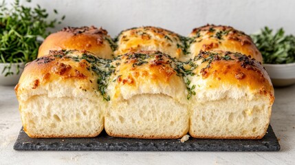 Freshly Baked Golden Herb Rolls on Slate Serving Board with Soft Fluffy Texture and Aroma