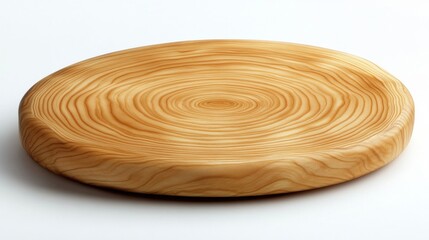 Natural Wooden Plate with Unique Grain Patterns and Minimalistic Design on White Background