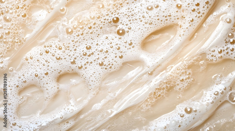 Aufkleber Mesmerizing abstract art background featuring swirling foamy bubbles and frothy cream like textures in soft lush beige and tan tones with a glossy shimmery finish  The captivating