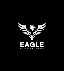 Majestic Eagle Logo Design White Wings, Black Background, Powerful Symbol
