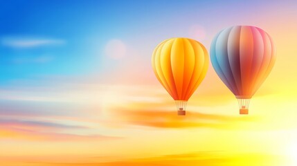 Fototapeta premium Two vibrant hot air balloon soaring in a colorful sky at sunset, creating a serene travel scene
