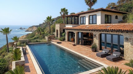 Fototapeta premium Oceanfront Villa with Infinity Pool: A Luxurious Coastal Escape