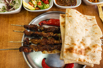 Ciger Kebabi served in restaurant Diyarbakir. traditional dish from Diyabakir, Turkish. 