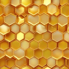 Intricate Golden Honeycomb Texture with Shimmering Hexagonal Shapes and Reflective Surfaces for Captivating Background Design