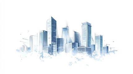 Obraz premium Abstract city skyline, architectural, digital art, futuristic, urban landscape, background, illustration, conceptual