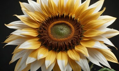 Fototapeta premium A large golden sunflower made from white and gold brushstrokes, golden, painting, colorful