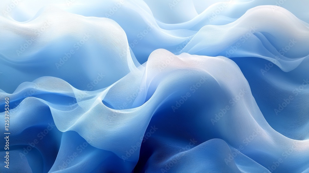 Aufkleber Captivating Blue: A Delicate Dance of Light and Shadow, Abstract Silk-like Waves Creating a Dreamy, Ethereal Landscape of Softness and Serenity.