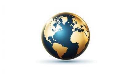 Naklejka premium Golden Earth Globe, Isolated, Graphic Design, Illustration, Digital Art, Stock Photo, Print, Web