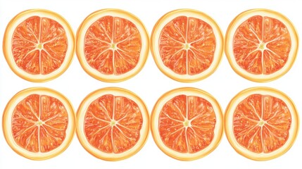 Obraz premium Arrangement of Fresh Sliced Oranges Displayed in a Symmetrical Pattern on a White Background