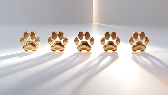 Set of gold paw prints isolated on white background




