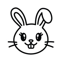 Cute Bunny Face Outline – Adorable Kawaii Rabbit Head Vector Icon
