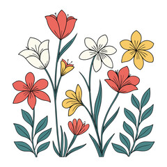 Colorful Nature Flowers Leaves Style Set Vector illustration