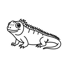 Cute Iguana Outline – Cartoon Reptile Vector Illustration