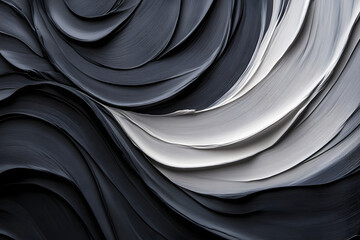 Fototapeta premium Elegance: White Brushstrokes on Pitch-Black Canvas with 35mm Grain