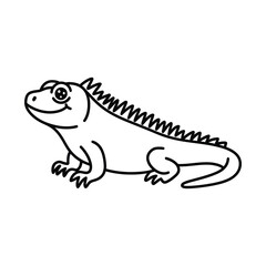 Cute Iguana Outline – Cartoon Reptile Vector Illustration