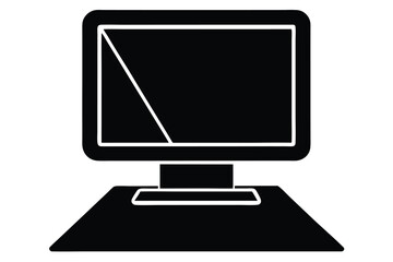 Silhouette vector illustration of a desktop computer icon on a black and white background