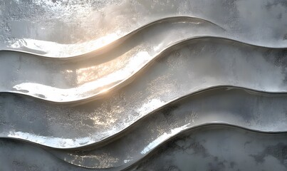 Abstract silver textured surface with light reflecting off wave patterns