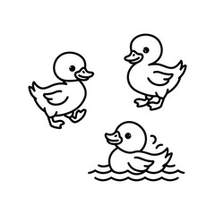 Minimalist Baby Duck Outline Icons – Cute Duck Walking, Standing, and Swimming