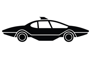 Obraz premium Silhouette vector illustration of a futuristic flying car icon on a black and white background