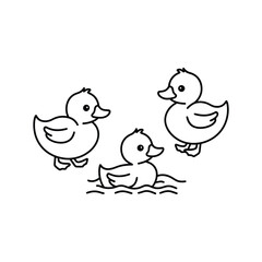 Minimalist Baby Duck Outline Icons – Cute Duck Walking, Standing, and Swimming