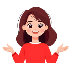 Happy Woman with Open Hands in Red Sweater Expressing Joyful Emotion