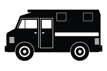 Silhouette vector illustration of an armored truck icon on a black and white background