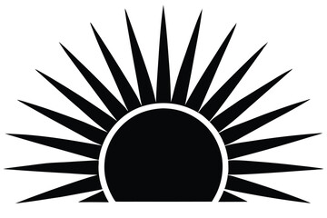 Silhouette vector illustration of a sun with rays icon on a black and white background