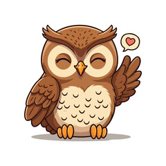 Cute Owl Waving Hand Cartoon Vector Icon Illustration. Animal Nature Icon Concept Isolated Premium