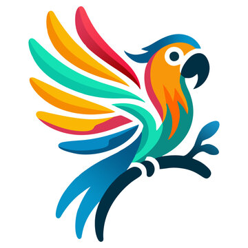 Vector illustration of a parot bird with colorfull design, featuring a flying silhouette with wings and feathers, symbolizing peace and nature