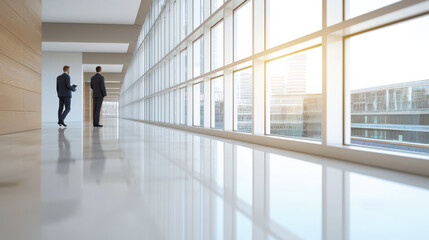 Fototapeta premium Business leaders discussing strategies in modern office space with large windows