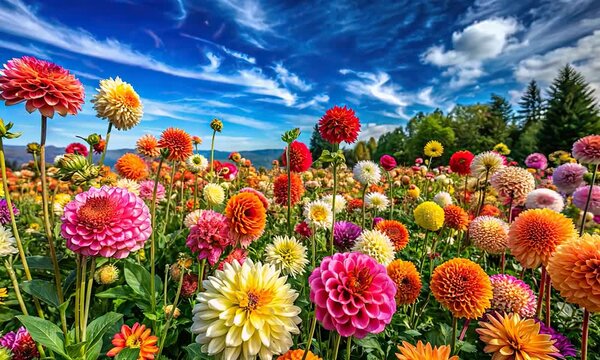 colorful field of dahlias in a sunny day video