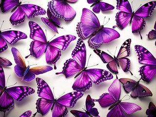 Obraz premium A vibrant purple butterfly, captured in high-resolution aerial macro photography, isolated on white.