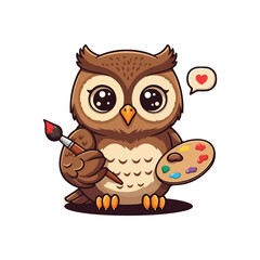 Cute Owl Waving Hand Cartoon Vector Icon Illustration. Animal Nature Icon Concept Isolated Premium