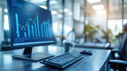 Modern office digital dashboard featuring business success metrics and growth visualization charts