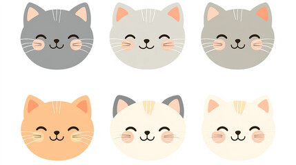 Cute Kawaii Cat Faces in Soft Pastel Colors