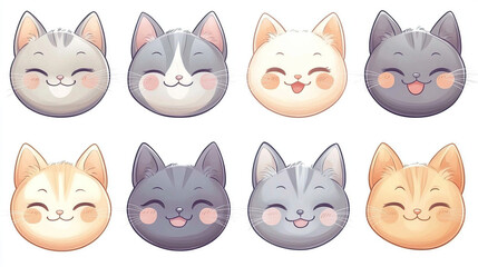 Obraz premium Kawaii Cat Faces in Soft Pastel Colors