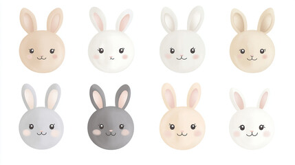 Obraz premium Cute Kawaii Pastel Rabbit Faces Illustration