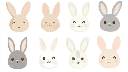 Obraz premium Cute Kawaii Rabbit Faces Collection