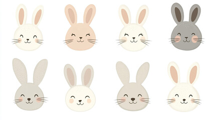 Fototapeta premium Cute Kawaii Rabbit Faces in Pastel Colors