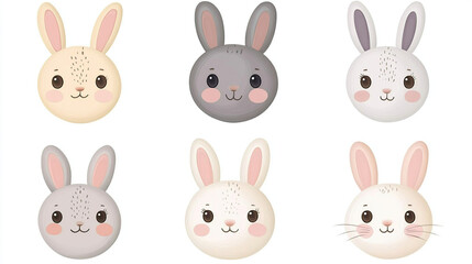 Obraz premium Kawaii Rabbit Faces in Soft Pastel Colors