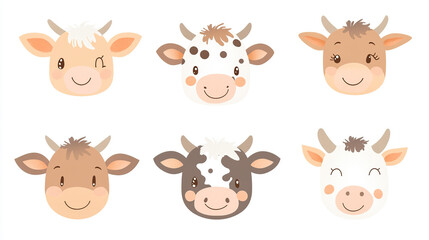 Obraz premium Cute Kawaii Cow Faces in Soft Pastel Tones