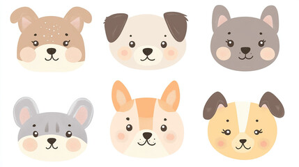 Cute Kawaii Dog Faces in Pastel Colors