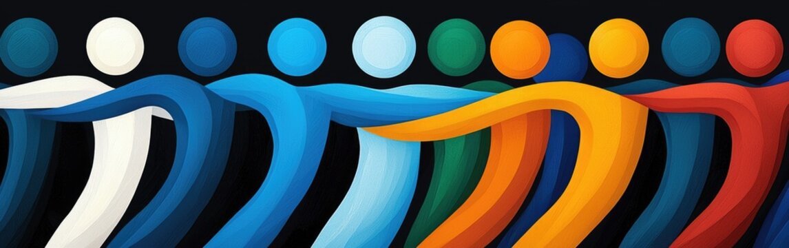 Vibrant abstract art depicting diverse human figures symbolizing unity and community strength